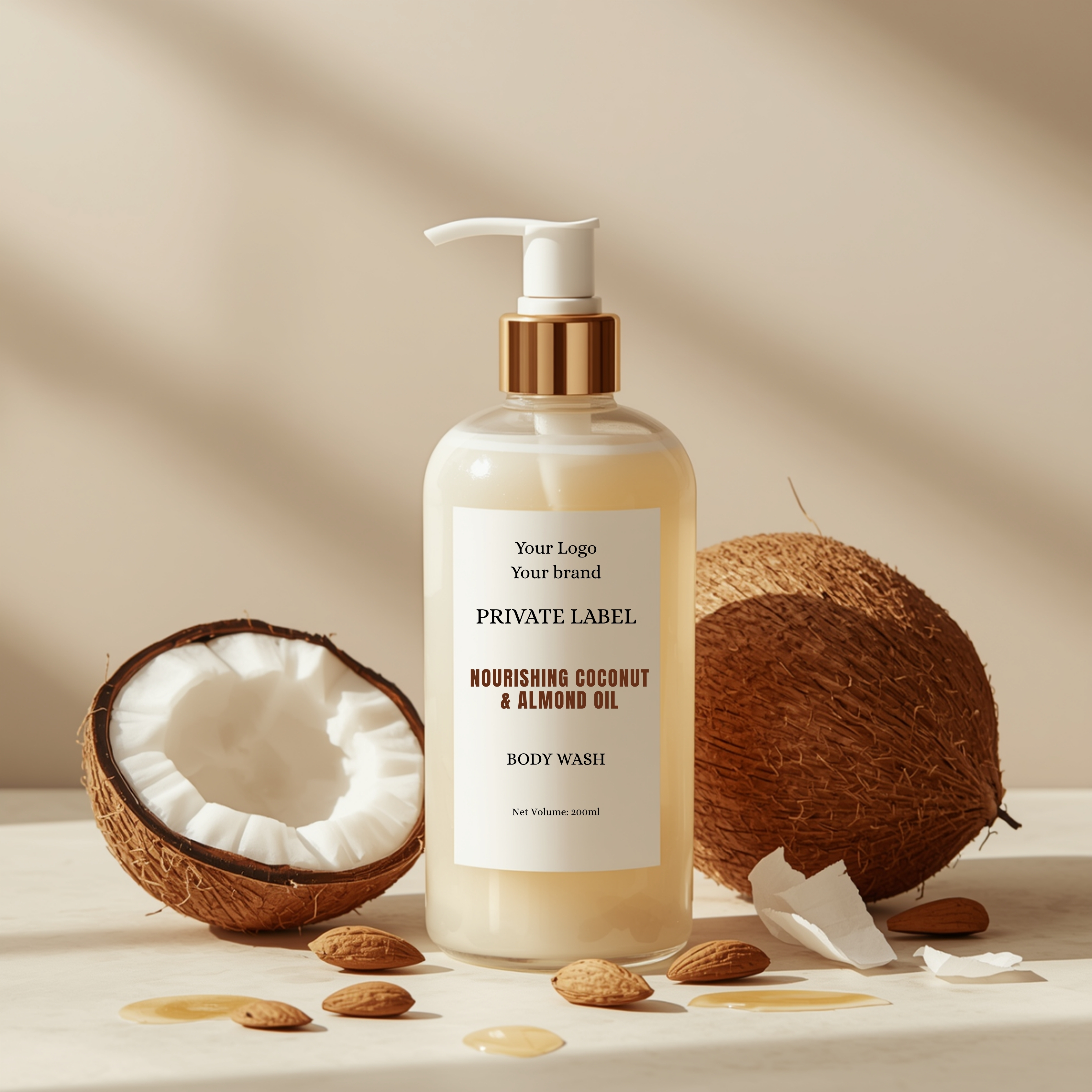 natural skin products supplier, natural beauty products manufacturer, private label Coconut and almond oil body wash manufacturer, body skin products manufacturer